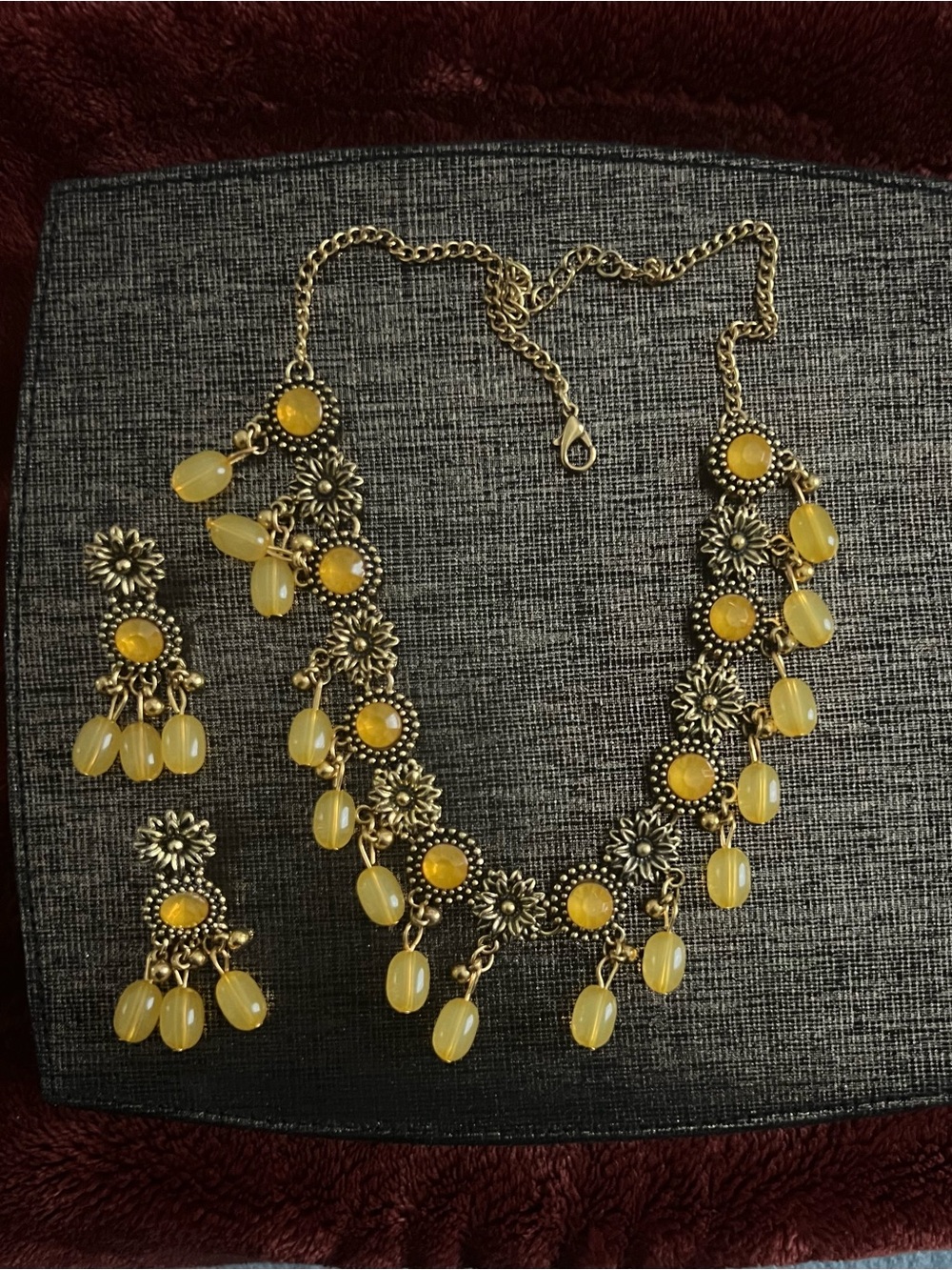 Fashion Bohemian Yellow Gem Necklace & Earrings Set